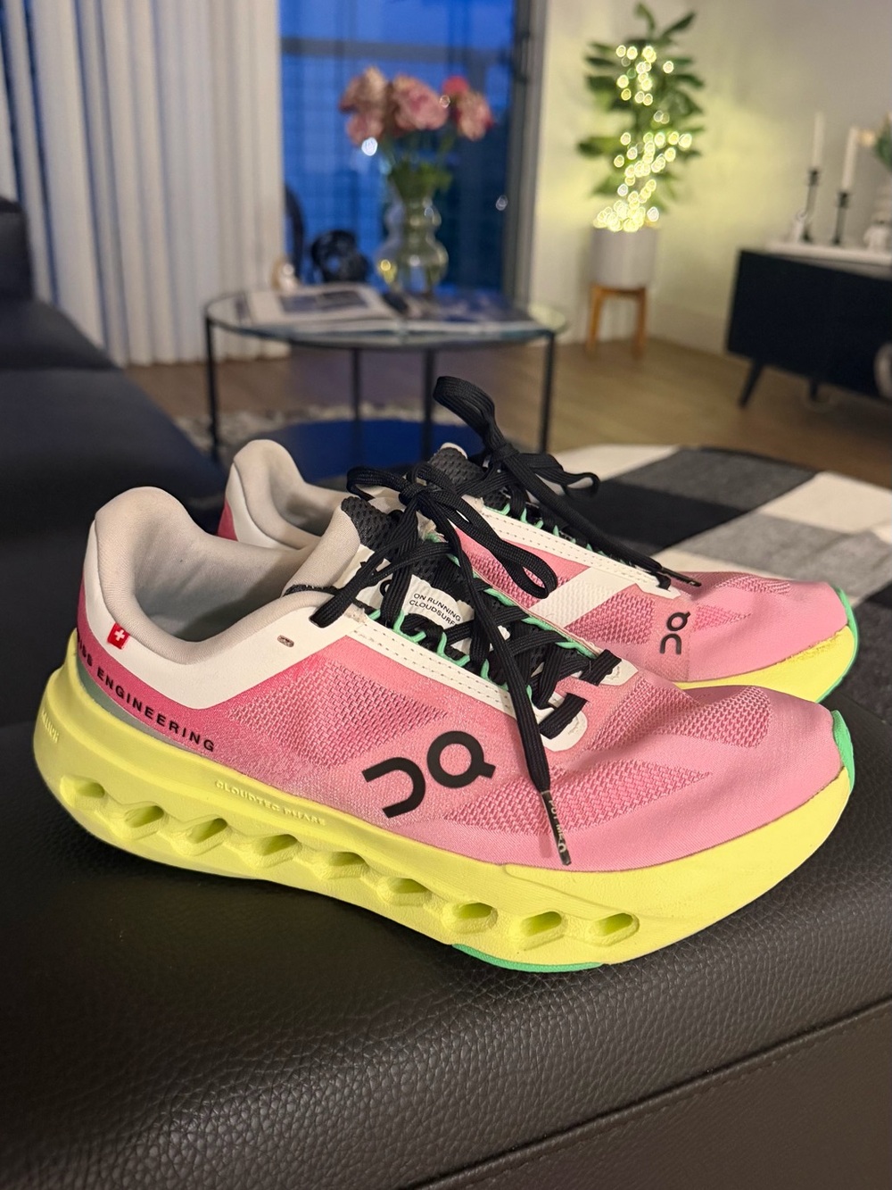 On Running Women's Pink and Yellow Cloudmonster Athletic Shoes